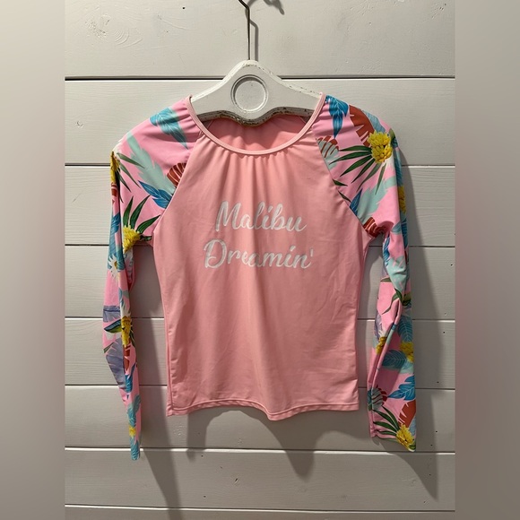 🩷 “Malibu Dreamin’” Long Sleeve Rashguard – Tropical Sleeves – Estimated Size S - Picture 1 of 5